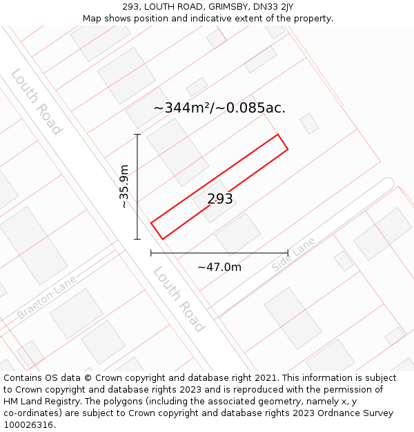 293, LOUTH ROAD, GRIMSBY, DN33 2JY: Plot and title map