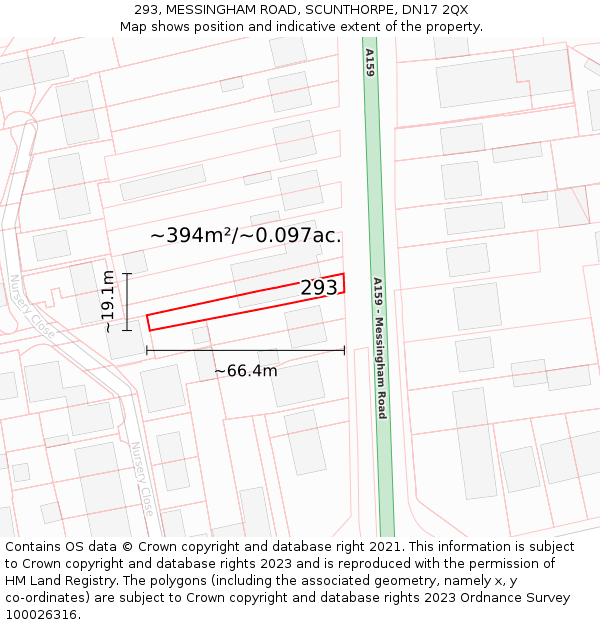 293, MESSINGHAM ROAD, SCUNTHORPE, DN17 2QX: Plot and title map
