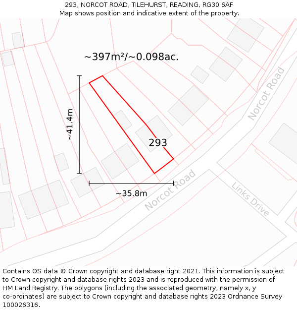 293, NORCOT ROAD, TILEHURST, READING, RG30 6AF: Plot and title map