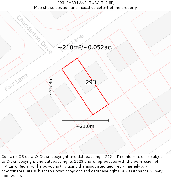 293, PARR LANE, BURY, BL9 8PJ: Plot and title map