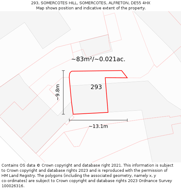 293, SOMERCOTES HILL, SOMERCOTES, ALFRETON, DE55 4HX: Plot and title map