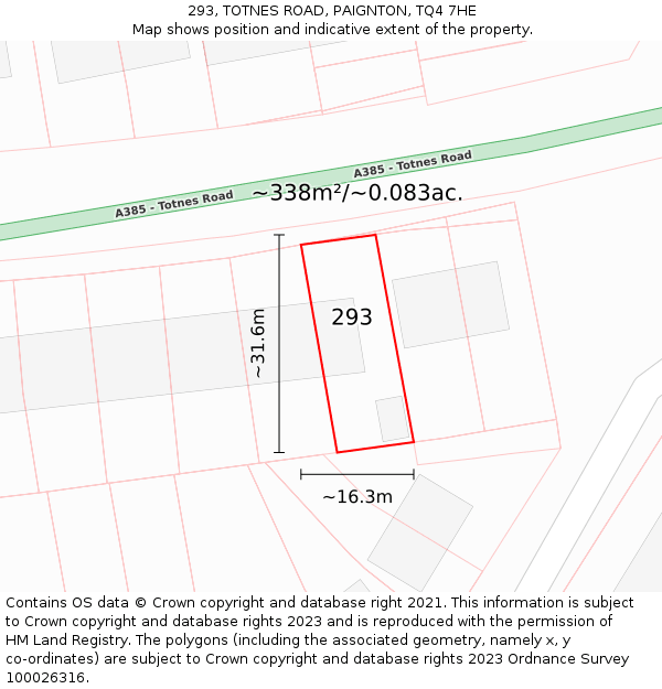 293, TOTNES ROAD, PAIGNTON, TQ4 7HE: Plot and title map