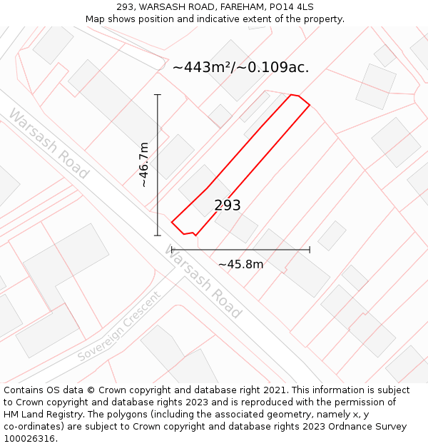 293, WARSASH ROAD, FAREHAM, PO14 4LS: Plot and title map
