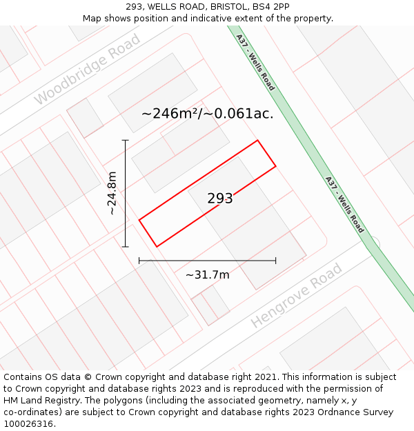 293, WELLS ROAD, BRISTOL, BS4 2PP: Plot and title map