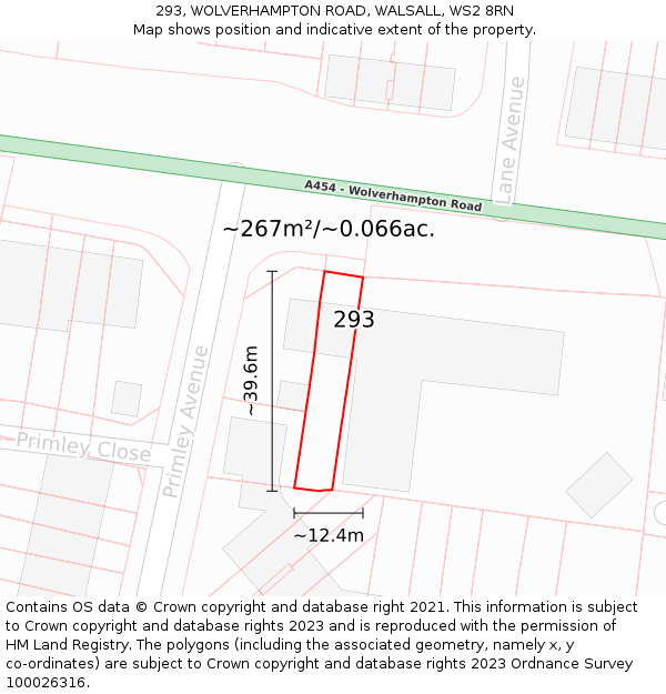293, WOLVERHAMPTON ROAD, WALSALL, WS2 8RN: Plot and title map
