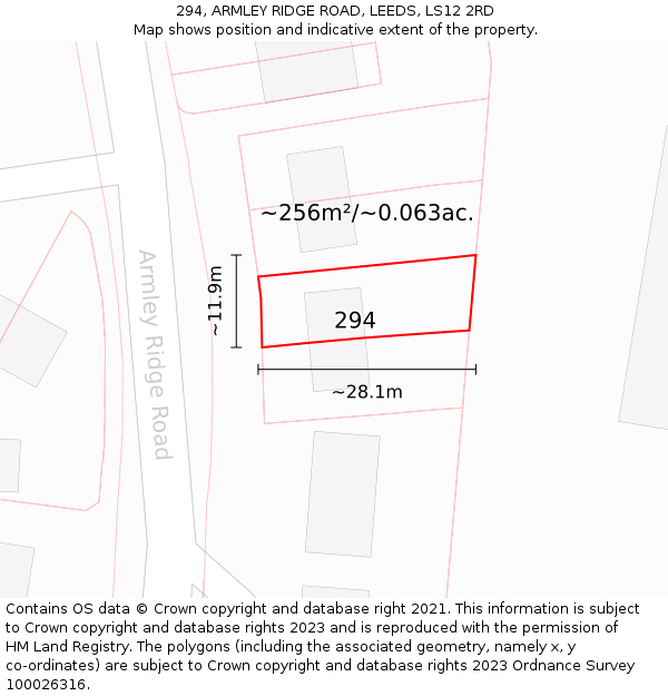 294, ARMLEY RIDGE ROAD, LEEDS, LS12 2RD: Plot and title map