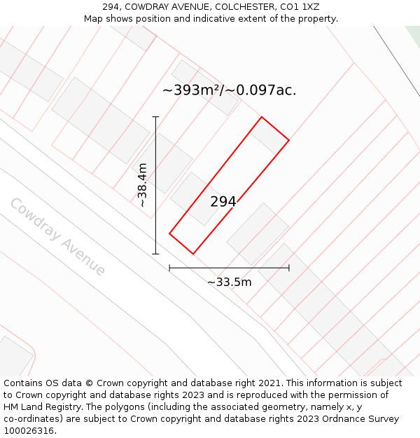 294, COWDRAY AVENUE, COLCHESTER, CO1 1XZ: Plot and title map