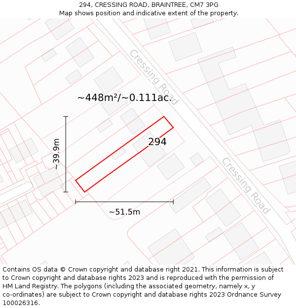 294, CRESSING ROAD, BRAINTREE, CM7 3PG: Plot and title map