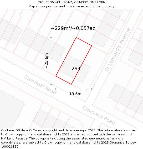 294, CROMWELL ROAD, GRIMSBY, DN31 2BN: Plot and title map