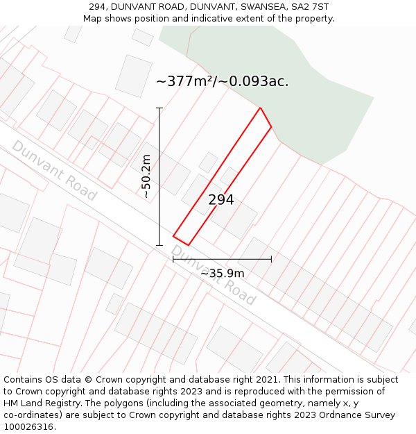 294, DUNVANT ROAD, DUNVANT, SWANSEA, SA2 7ST: Plot and title map