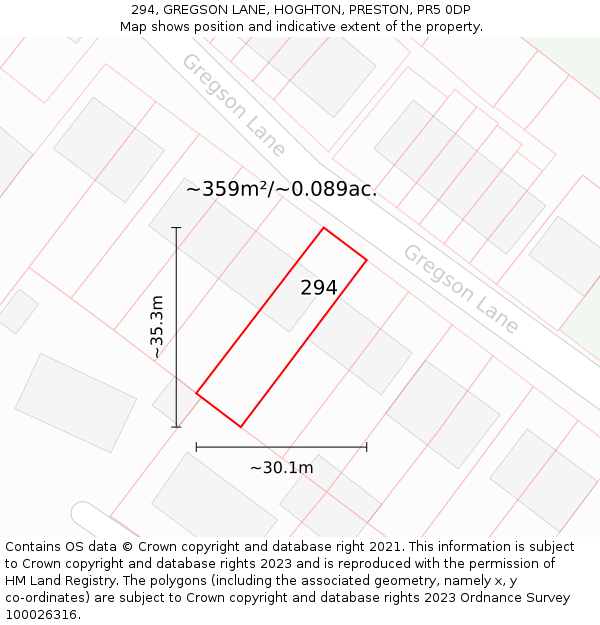 294, GREGSON LANE, HOGHTON, PRESTON, PR5 0DP: Plot and title map