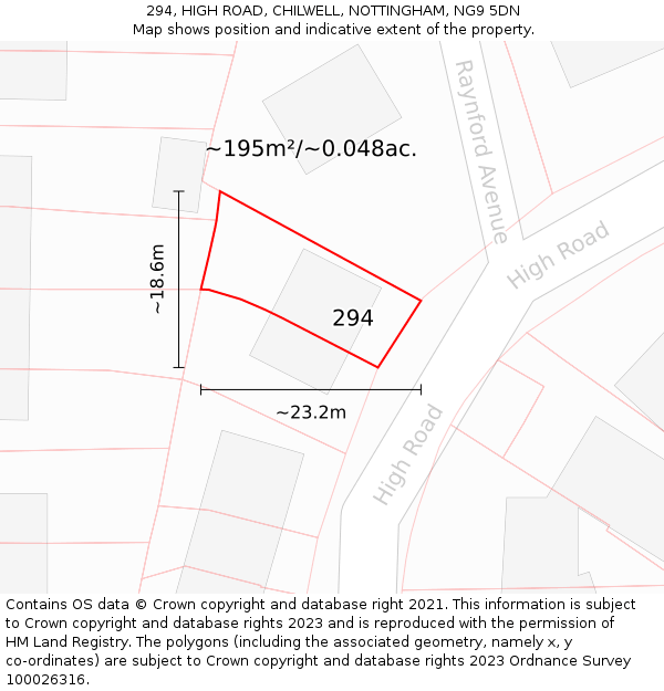 294, HIGH ROAD, CHILWELL, NOTTINGHAM, NG9 5DN: Plot and title map
