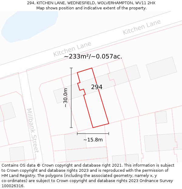 294, KITCHEN LANE, WEDNESFIELD, WOLVERHAMPTON, WV11 2HX: Plot and title map