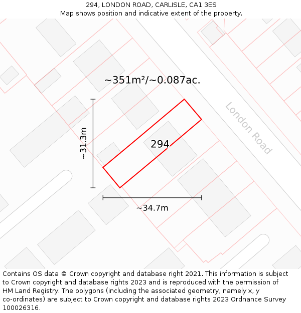 294, LONDON ROAD, CARLISLE, CA1 3ES: Plot and title map