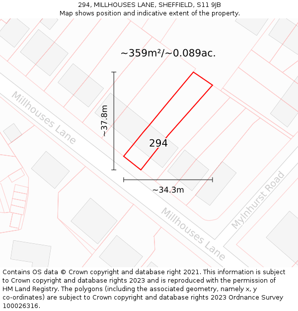 294, MILLHOUSES LANE, SHEFFIELD, S11 9JB: Plot and title map