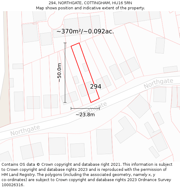 294, NORTHGATE, COTTINGHAM, HU16 5RN: Plot and title map