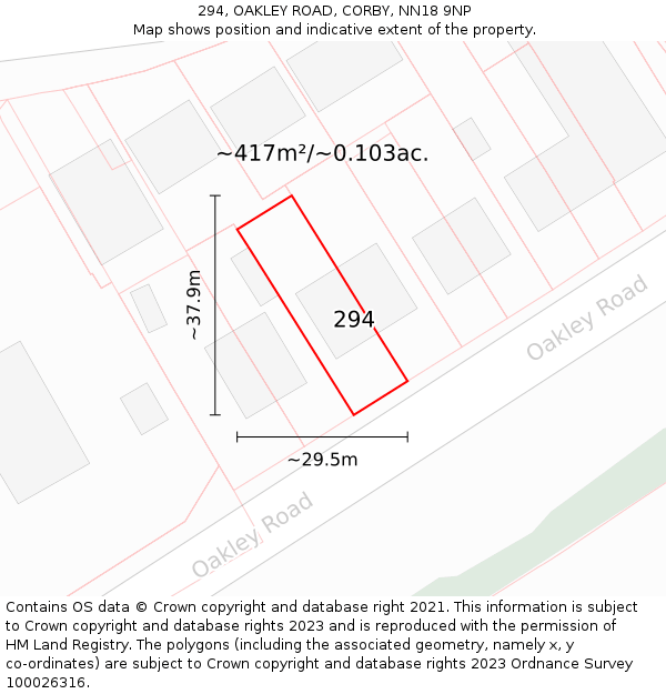 294, OAKLEY ROAD, CORBY, NN18 9NP: Plot and title map