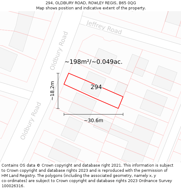 294, OLDBURY ROAD, ROWLEY REGIS, B65 0QG: Plot and title map