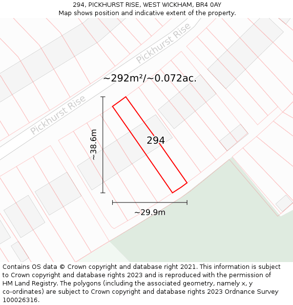 294, PICKHURST RISE, WEST WICKHAM, BR4 0AY: Plot and title map