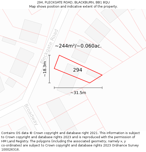 294, PLECKGATE ROAD, BLACKBURN, BB1 8QU: Plot and title map
