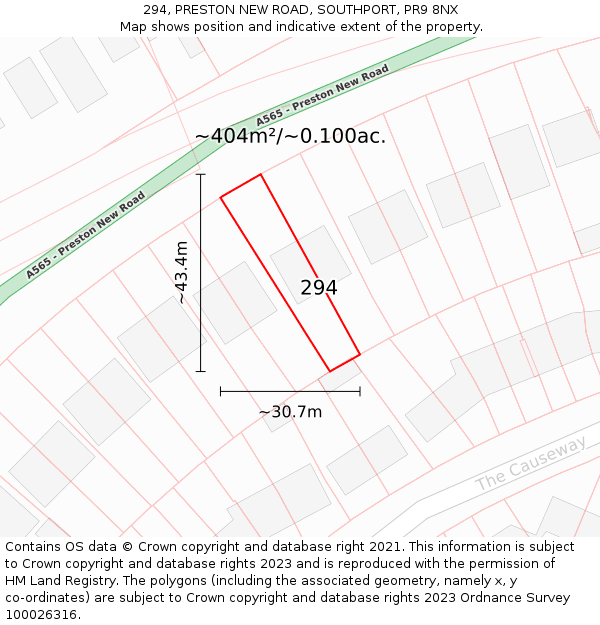 294, PRESTON NEW ROAD, SOUTHPORT, PR9 8NX: Plot and title map