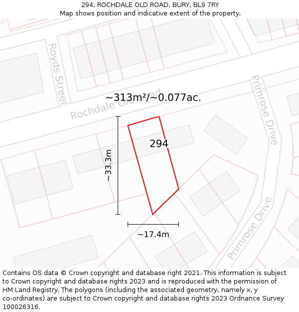 294, ROCHDALE OLD ROAD, BURY, BL9 7RY: Plot and title map