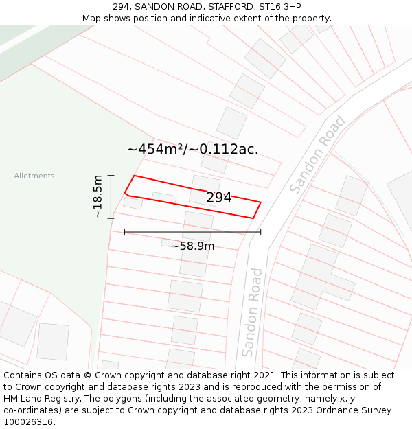294, SANDON ROAD, STAFFORD, ST16 3HP: Plot and title map