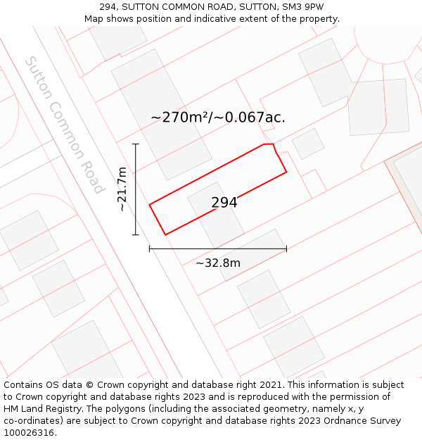 294, SUTTON COMMON ROAD, SUTTON, SM3 9PW: Plot and title map
