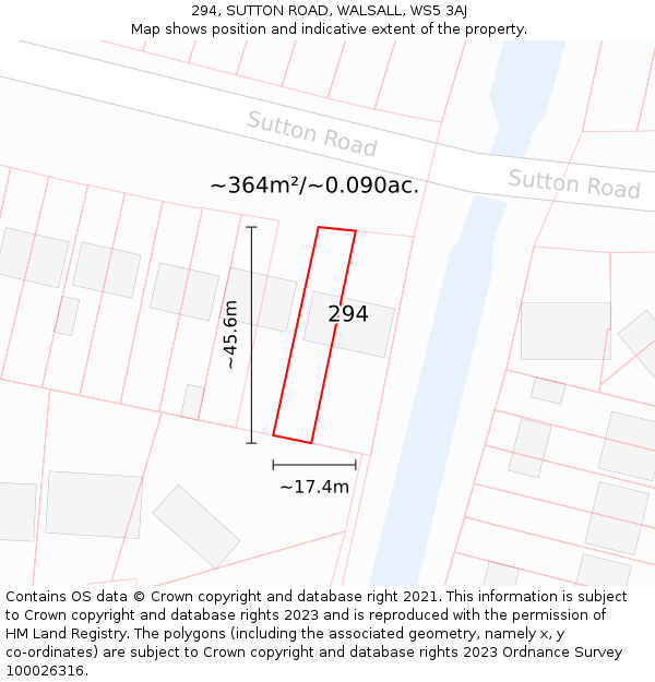 294, SUTTON ROAD, WALSALL, WS5 3AJ: Plot and title map
