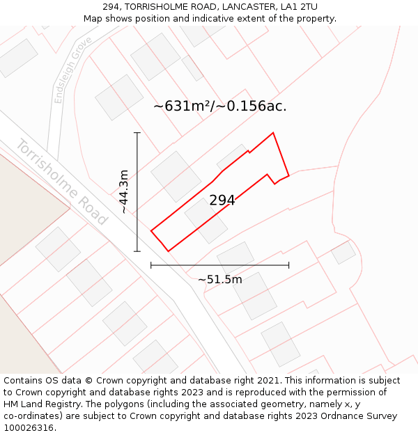 294, TORRISHOLME ROAD, LANCASTER, LA1 2TU: Plot and title map