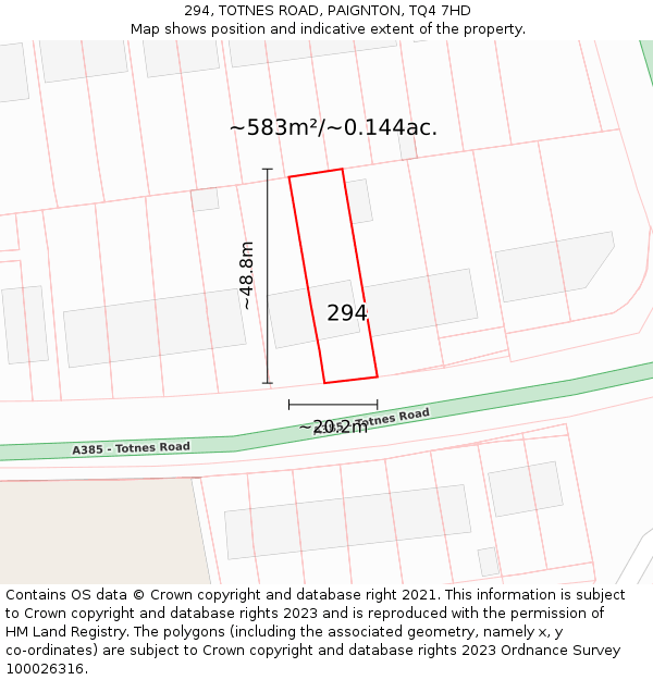294, TOTNES ROAD, PAIGNTON, TQ4 7HD: Plot and title map