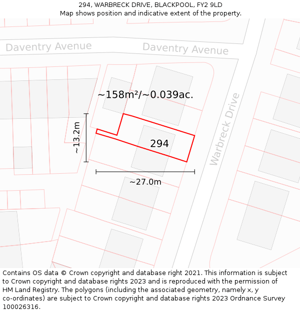 294, WARBRECK DRIVE, BLACKPOOL, FY2 9LD: Plot and title map
