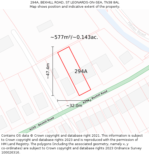 294A, BEXHILL ROAD, ST LEONARDS-ON-SEA, TN38 8AL: Plot and title map