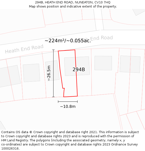 294B, HEATH END ROAD, NUNEATON, CV10 7HQ: Plot and title map