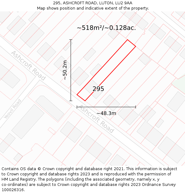 295, ASHCROFT ROAD, LUTON, LU2 9AA: Plot and title map