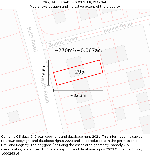 295, BATH ROAD, WORCESTER, WR5 3AU: Plot and title map