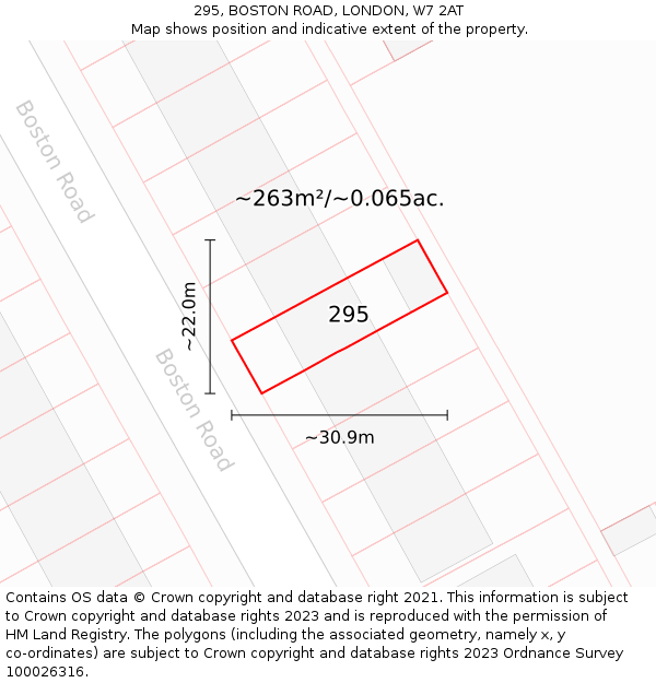295, BOSTON ROAD, LONDON, W7 2AT: Plot and title map