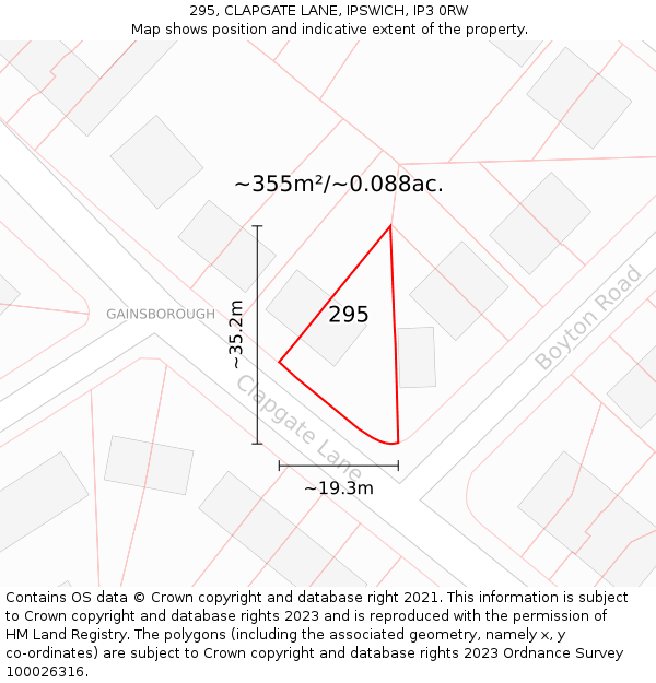 295, CLAPGATE LANE, IPSWICH, IP3 0RW: Plot and title map