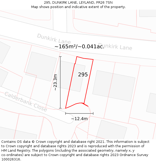 295, DUNKIRK LANE, LEYLAND, PR26 7SN: Plot and title map