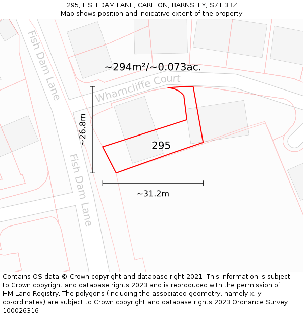 295, FISH DAM LANE, CARLTON, BARNSLEY, S71 3BZ: Plot and title map
