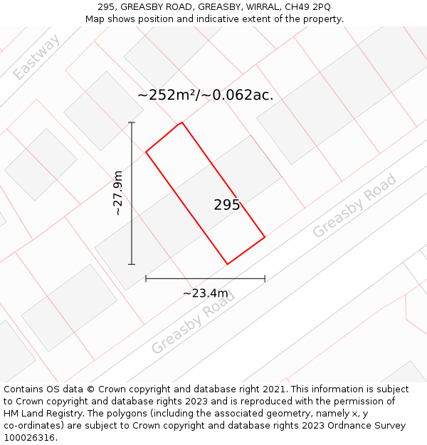 295, GREASBY ROAD, GREASBY, WIRRAL, CH49 2PQ: Plot and title map
