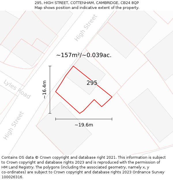295, HIGH STREET, COTTENHAM, CAMBRIDGE, CB24 8QP: Plot and title map