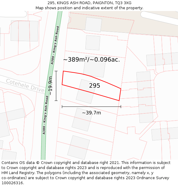 295, KINGS ASH ROAD, PAIGNTON, TQ3 3XG: Plot and title map