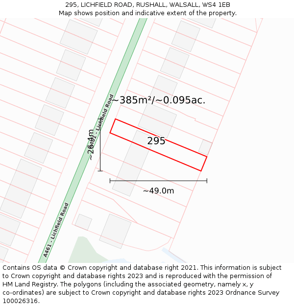 295, LICHFIELD ROAD, RUSHALL, WALSALL, WS4 1EB: Plot and title map