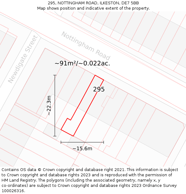 295, NOTTINGHAM ROAD, ILKESTON, DE7 5BB: Plot and title map