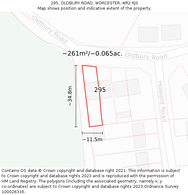 295, OLDBURY ROAD, WORCESTER, WR2 6JS: Plot and title map