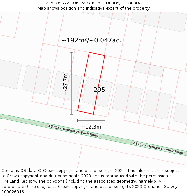 295, OSMASTON PARK ROAD, DERBY, DE24 8DA: Plot and title map