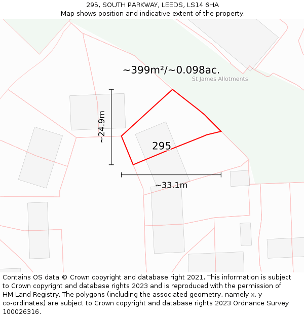 295, SOUTH PARKWAY, LEEDS, LS14 6HA: Plot and title map