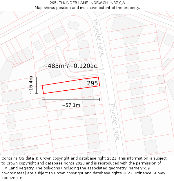 295, THUNDER LANE, NORWICH, NR7 0JA: Plot and title map