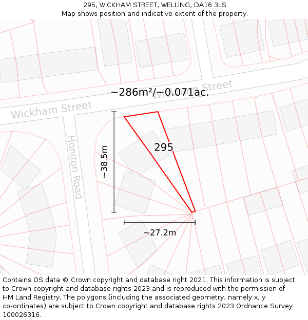 295, WICKHAM STREET, WELLING, DA16 3LS: Plot and title map